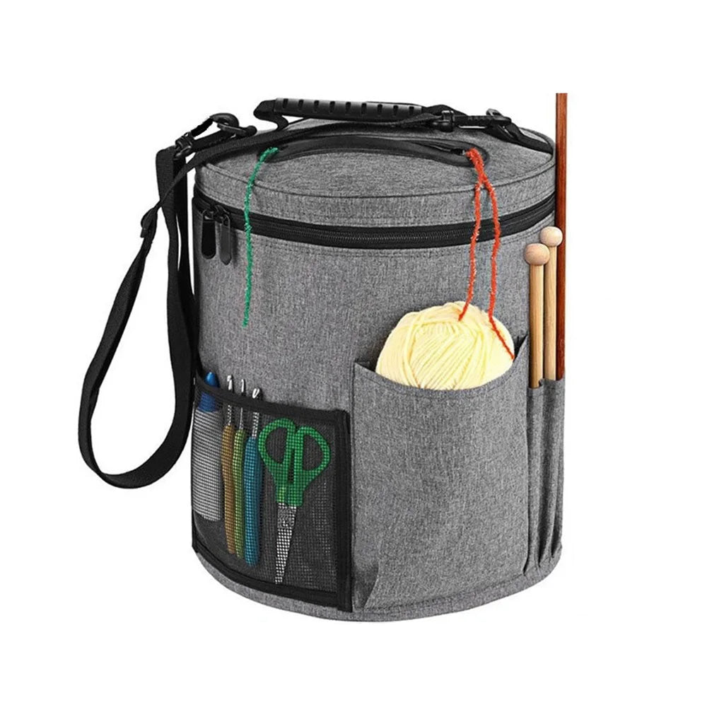 Knitting Tool Storage Bag – Large Capacity Crochet Yarn Organizer Tote with Needles & Hooks Pocket, Portable Craft Project Bag