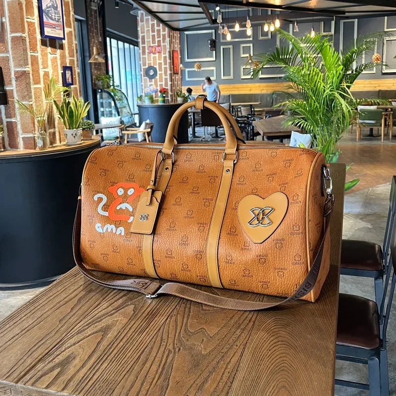 Leather Travel Duffle Bag Women's – Large Capacity Luggage Tote, Versatile Shoulder & Crossbody