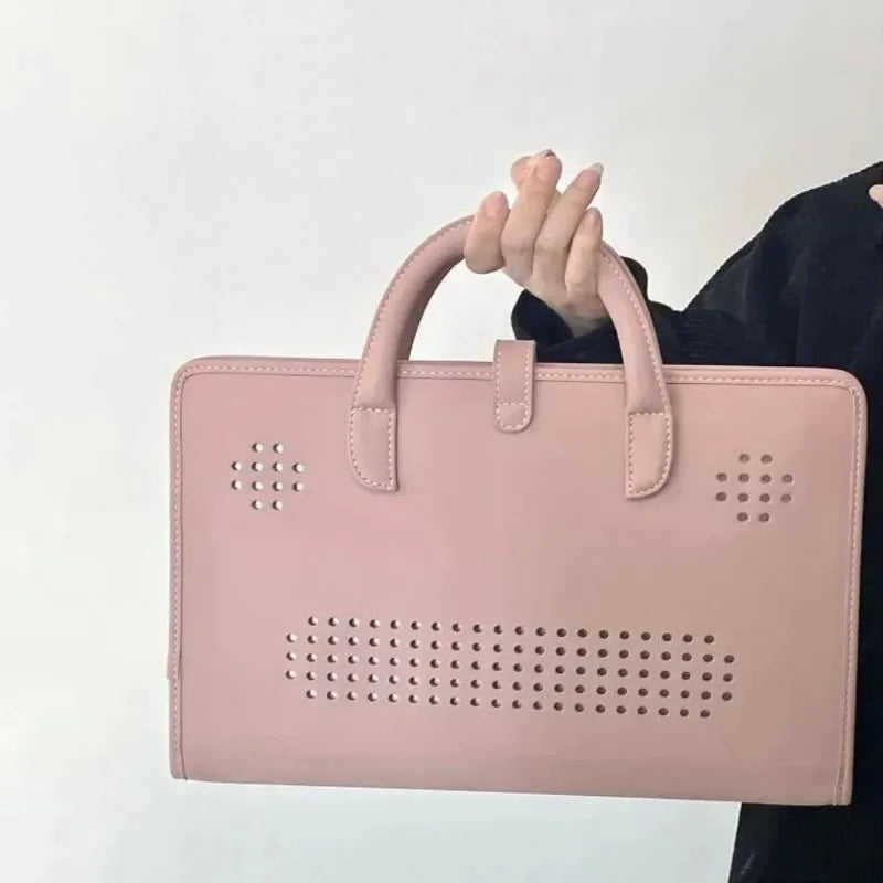 Stoßfeste rosa PU-Laptophülle mit Griff – Schutzhülle für MacBook, Lenovo, Xiaomi & Huawei