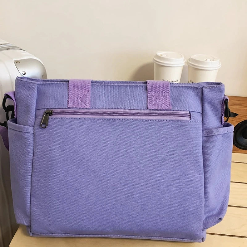 Lehrertasche aus Segeltuch für Damen – Große Schultertasche mit Reißverschluss und Innenfächern, lässiges Farbblock-Design