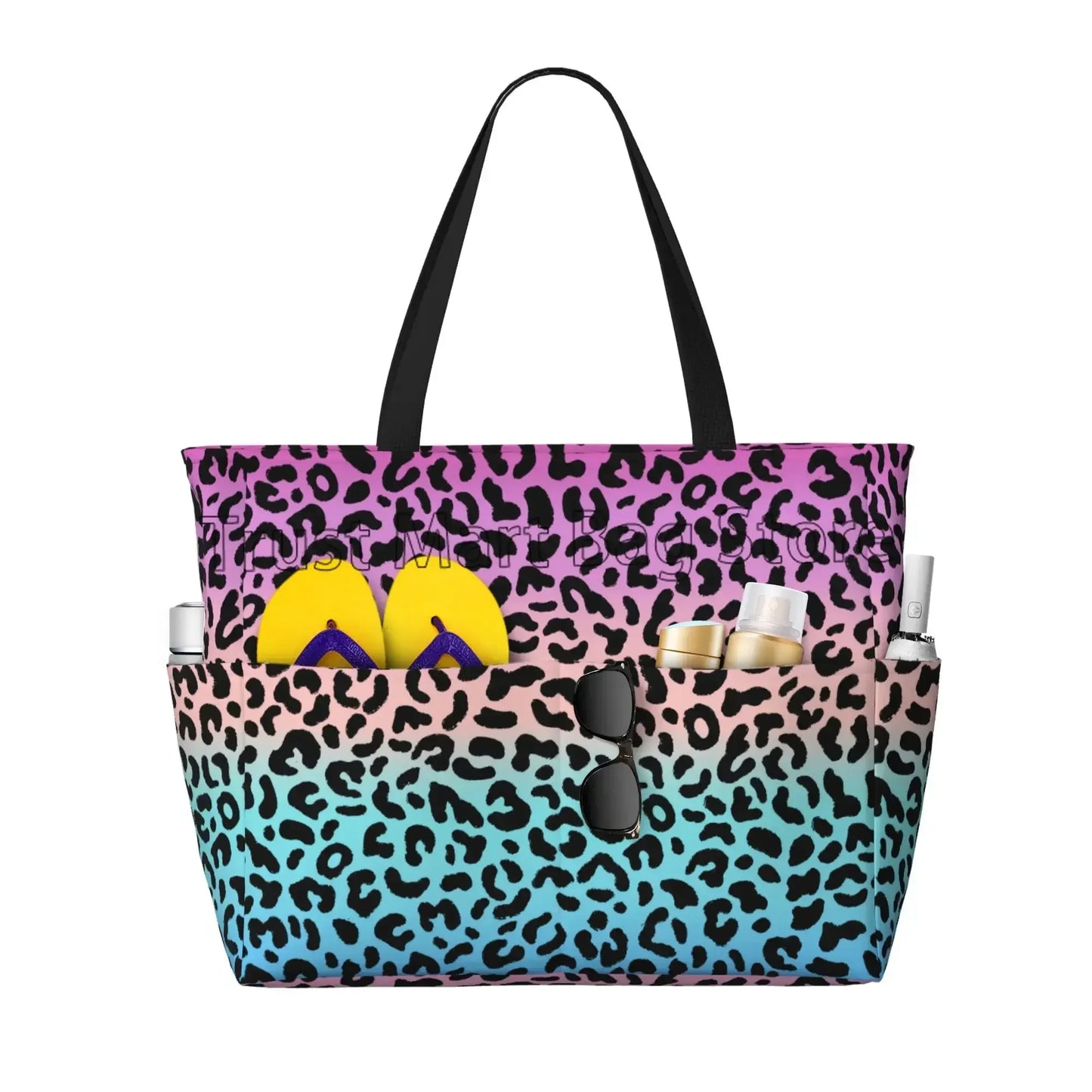 Große Tragetasche mit Leopardenmuster – Wasserdichte Strandtasche mit Taschen