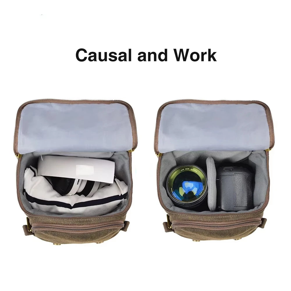 Cwatcun Wasserfeste Canvas-Kamera-Schultertasche – Stoßfeste Tasche für Canon, Nikon, Sony und Objektive
