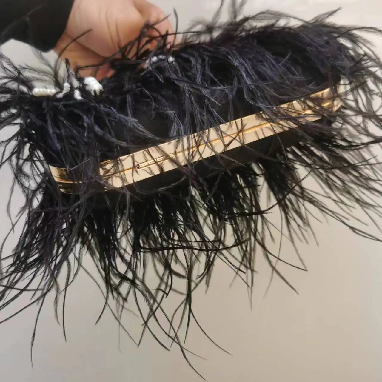 Multicolored Ostrich Feather Evening Clutch Purse with Knuckle Ring