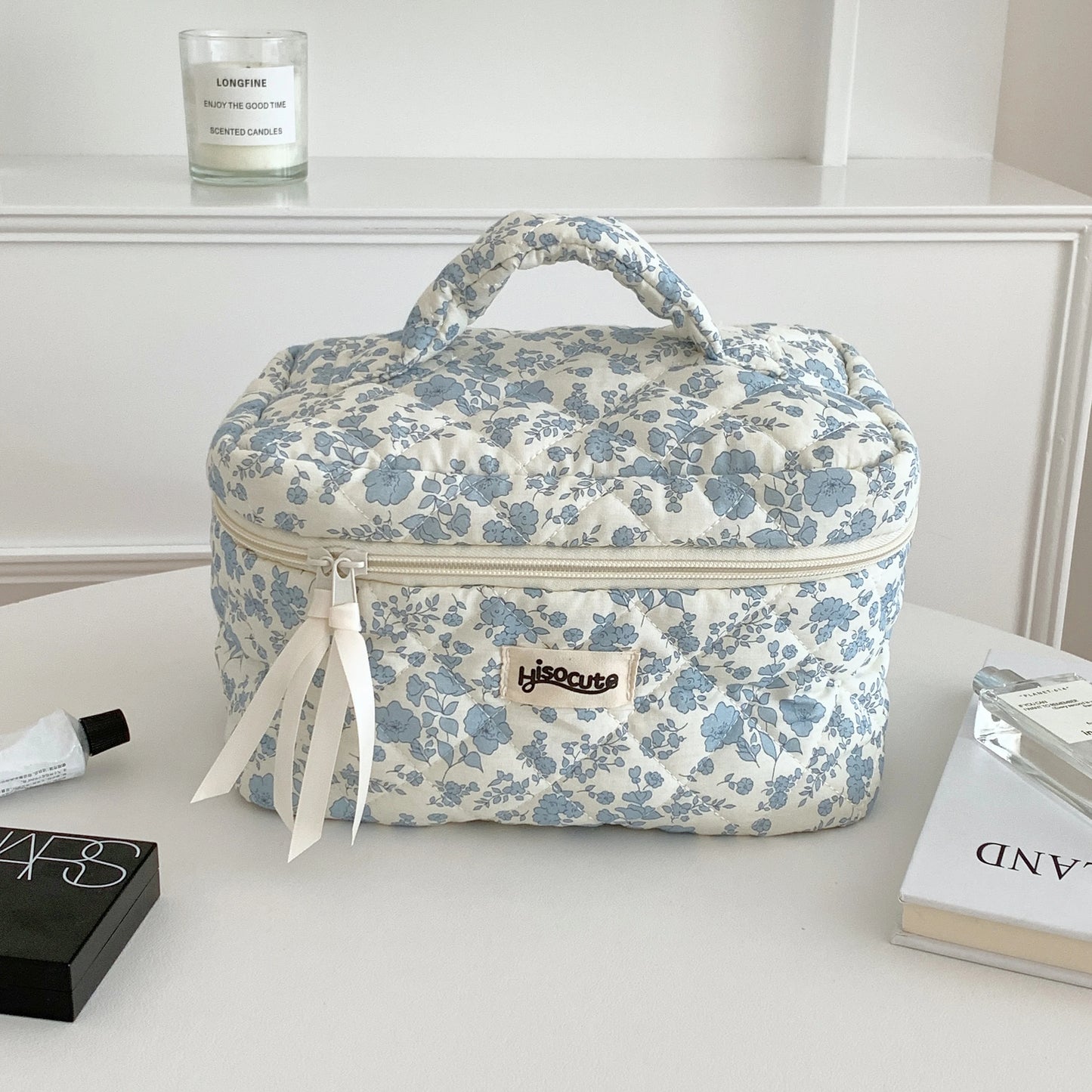 3-teiliges Kosmetiktaschen-Set aus Baumwolle mit Blumenmuster – Reise-Organizer-Taschen mit großem Fassungsvermögen für Damen