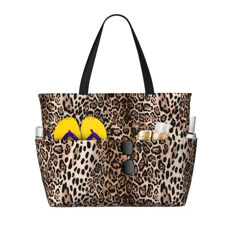 Große Tragetasche mit Leopardenmuster – Wasserdichte Strandtasche mit Taschen