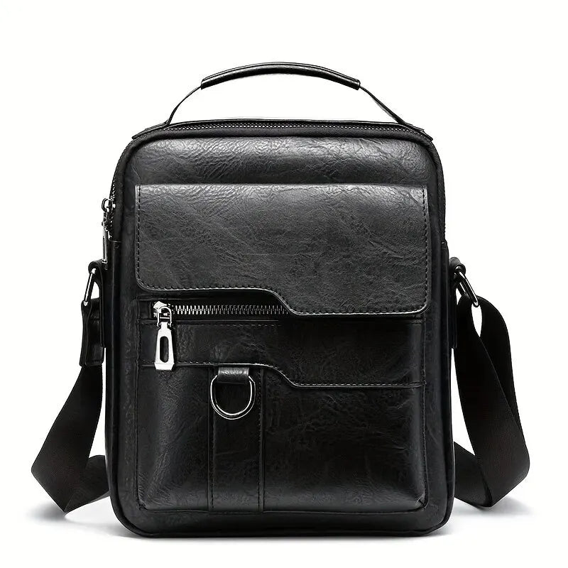 Herren Business Umhängetasche – PU Leder Schultertasche mit Klappe, Klassisches Solides Design