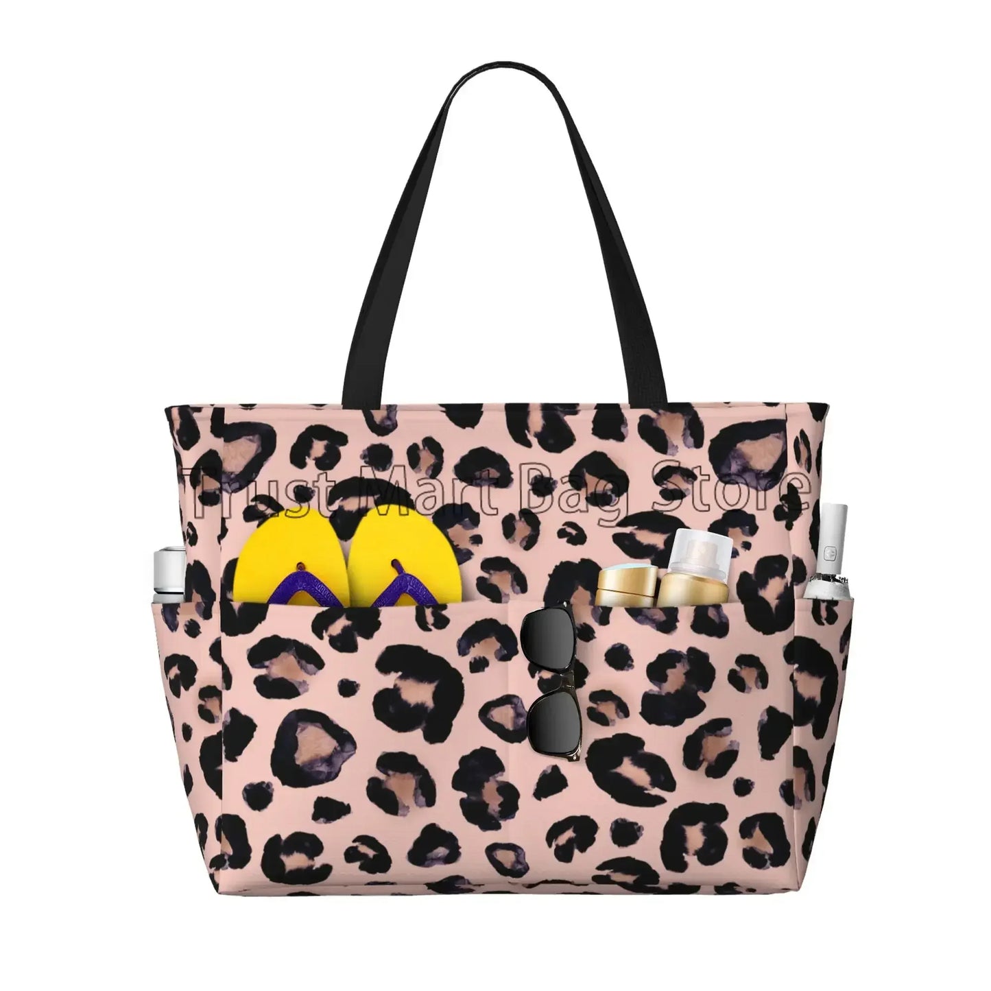 Große Tragetasche mit Leopardenmuster – Wasserdichte Strandtasche mit Taschen