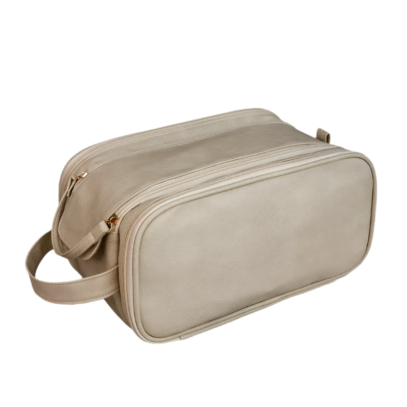 Schminktasche aus PU-Leder für Damen – Reise-Organizer mit großem Fassungsvermögen, Doppelreißverschluss und Pinselaufbewahrung
