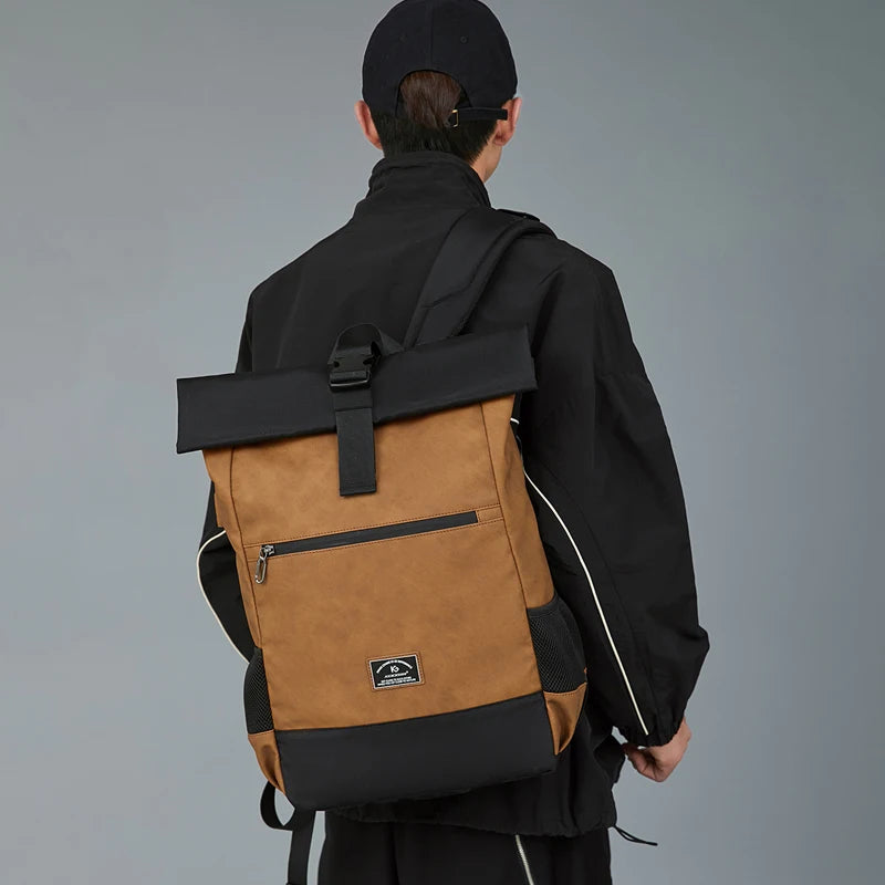 Luxuriöser, wasserdichter Rolltop-Rucksack aus PU-Leder – leichter, stylischer Rucksack für Reisen, Arbeit und den täglichen Gebrauch