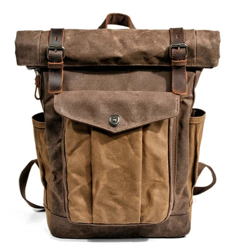 Luxury Vintage Canvas Backpack for Men – Oil Wax Leather Travel Rucksack, Large Waterproof Retro Daypack