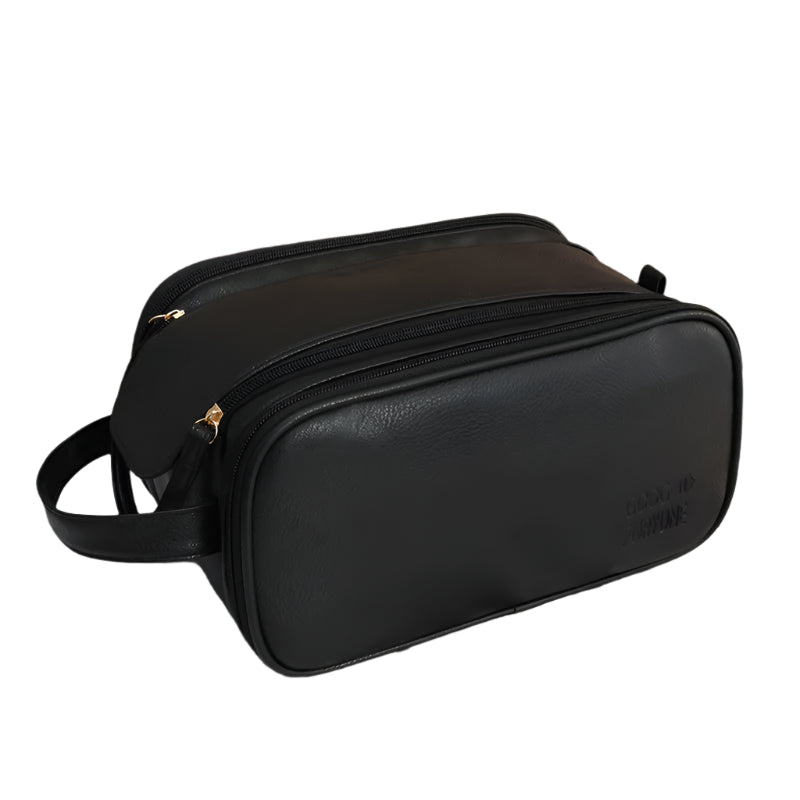 Schminktasche aus PU-Leder für Damen – Reise-Organizer mit großem Fassungsvermögen, Doppelreißverschluss und Pinselaufbewahrung