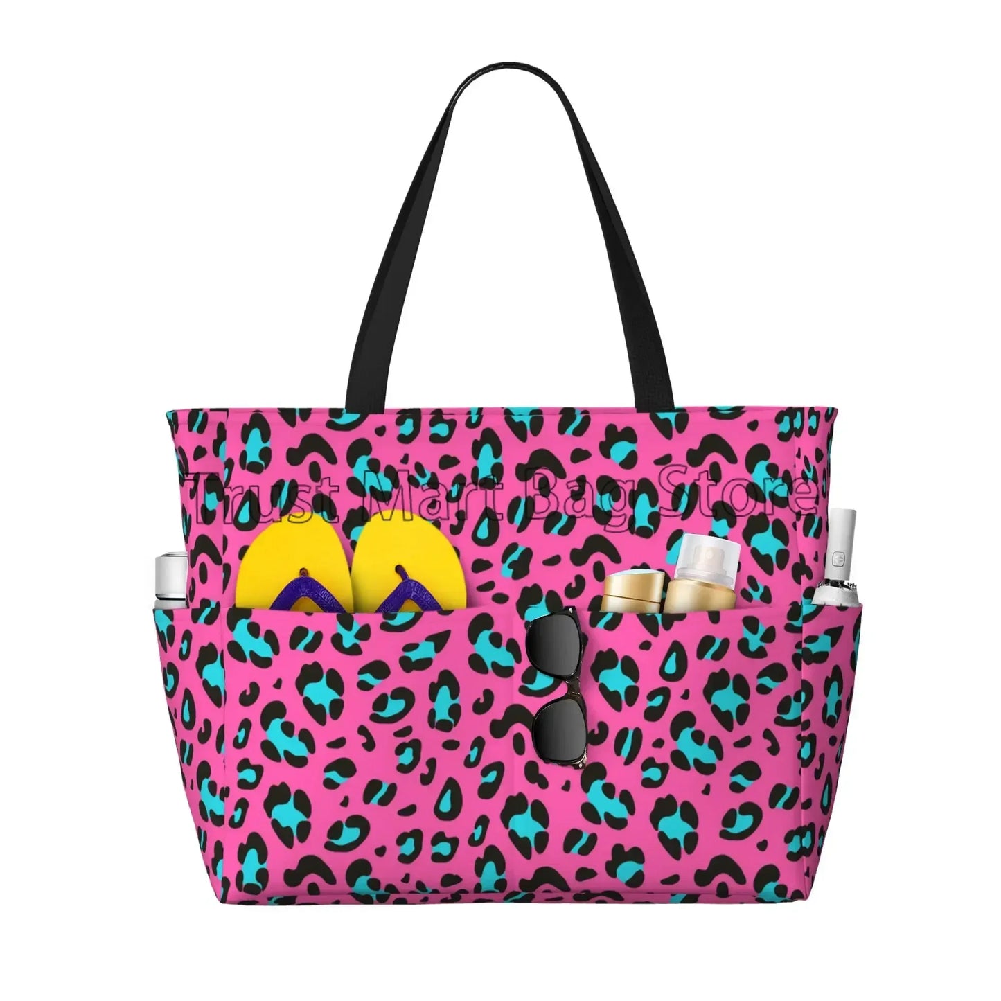 Große Tragetasche mit Leopardenmuster – Wasserdichte Strandtasche mit Taschen
