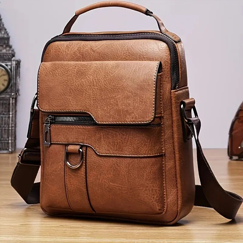 Herren Business Umhängetasche – PU Leder Schultertasche mit Klappe, Klassisches Solides Design