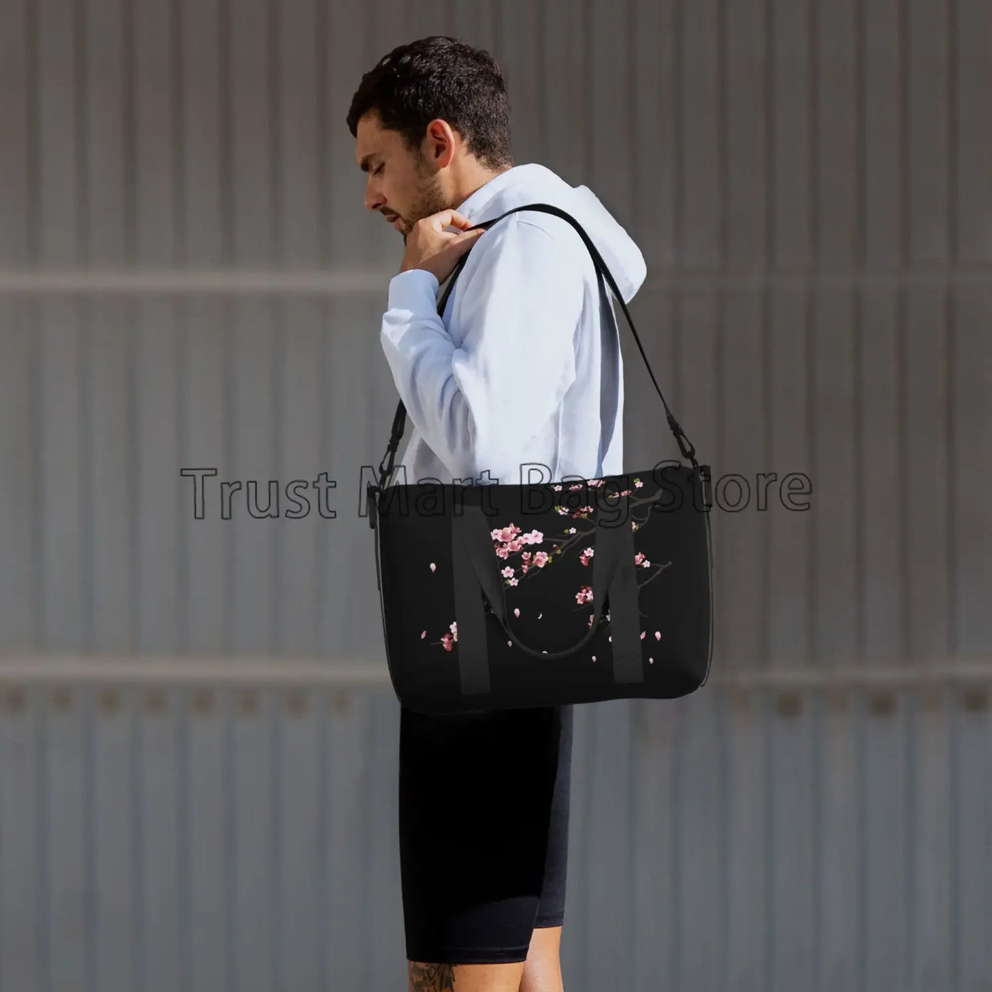 Sakura Cherry Blossom Weekender Bag – Schwarze wasserdichte Reisetasche für Damen und UnisexSakura Cherry Blossom Weekender Bag – Schwarze wasserdichte Reisetasche für Damen und Unisex