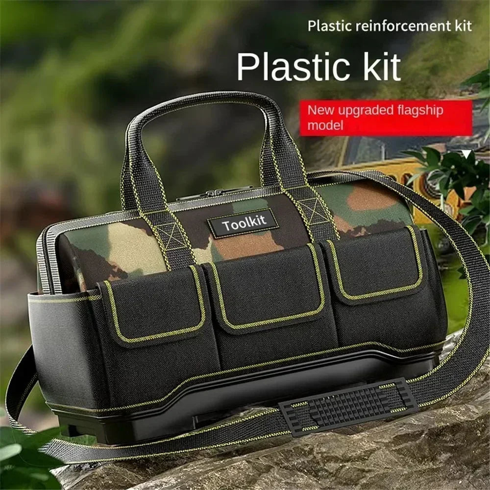 Werkzeugtasche für Elektriker in Camouflage – Wasserdichter, harter Boden, Werkzeug-Organizer mit mehreren Taschen und Schultergurt