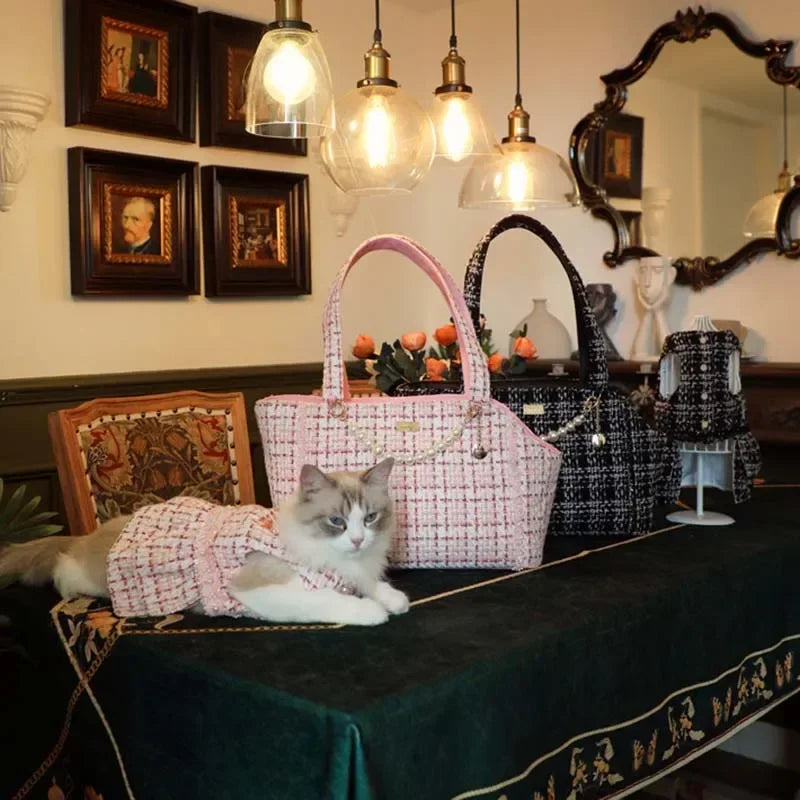 Luxury Plaid Small Dog Carrier Shoulder Bag – Soft-Sided Travel Handbag for Cats & Puppies
