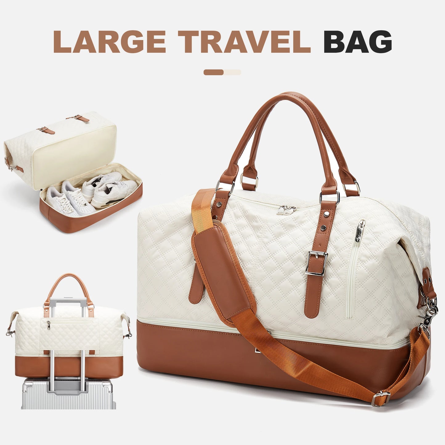 Women’s Weekender Bag – Large Canvas Overnight Travel Duffel, Carry-On Shoulder Tote for Business, Gym & Holidays