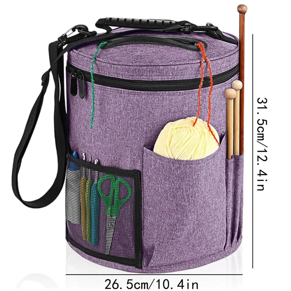 Knitting Tool Storage Bag – Large Capacity Crochet Yarn Organizer Tote with Needles & Hooks Pocket, Portable Craft Project Bag