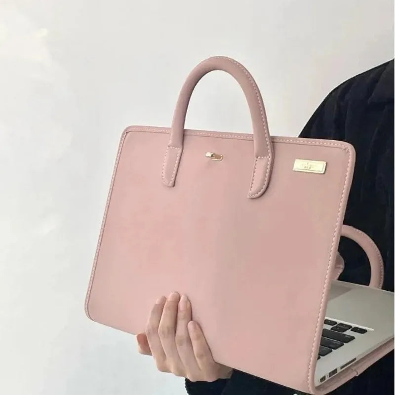 Stoßfeste rosa PU-Laptophülle mit Griff – Schutzhülle für MacBook, Lenovo, Xiaomi & Huawei