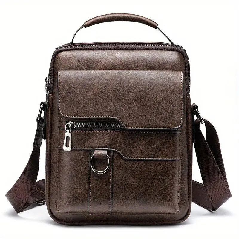 Herren Business Umhängetasche – PU Leder Schultertasche mit Klappe, Klassisches Solides Design