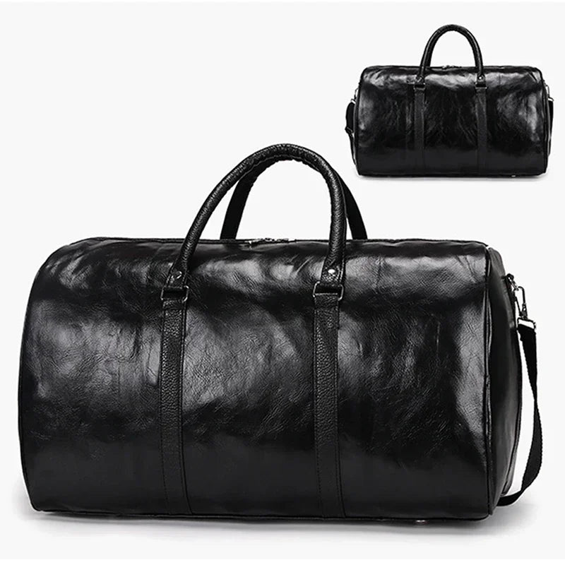 Men Leather Travel Bag Large Duffle Independent Shoulder Zipper