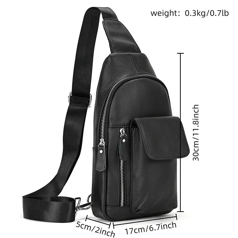 Sling Bag aus echtem Leder – Unisex Casual Brust- und Schultertasche mit Reißverschluss"