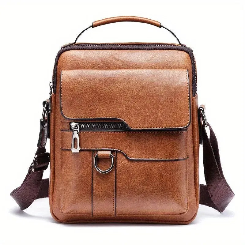 Herren Business Umhängetasche – PU Leder Schultertasche mit Klappe, Klassisches Solides Design