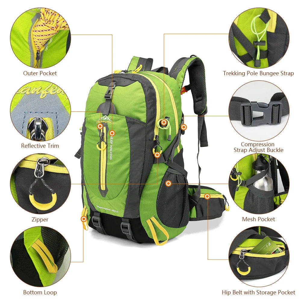 40L Water Resistant Travel Backpack Camp Hiking Trekking Climb