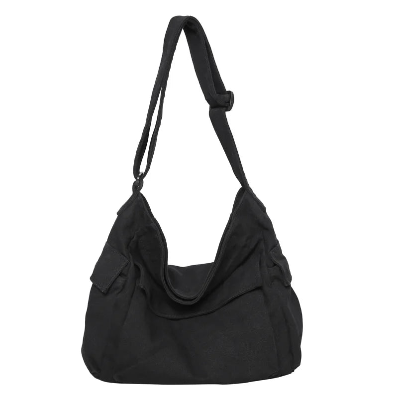 Washed Canvas Shoulder Bags Large Capacity Cotton Biker Bags Korea Style Cloth Satchels Women 100% Cotton Pastoral Tooling Bags