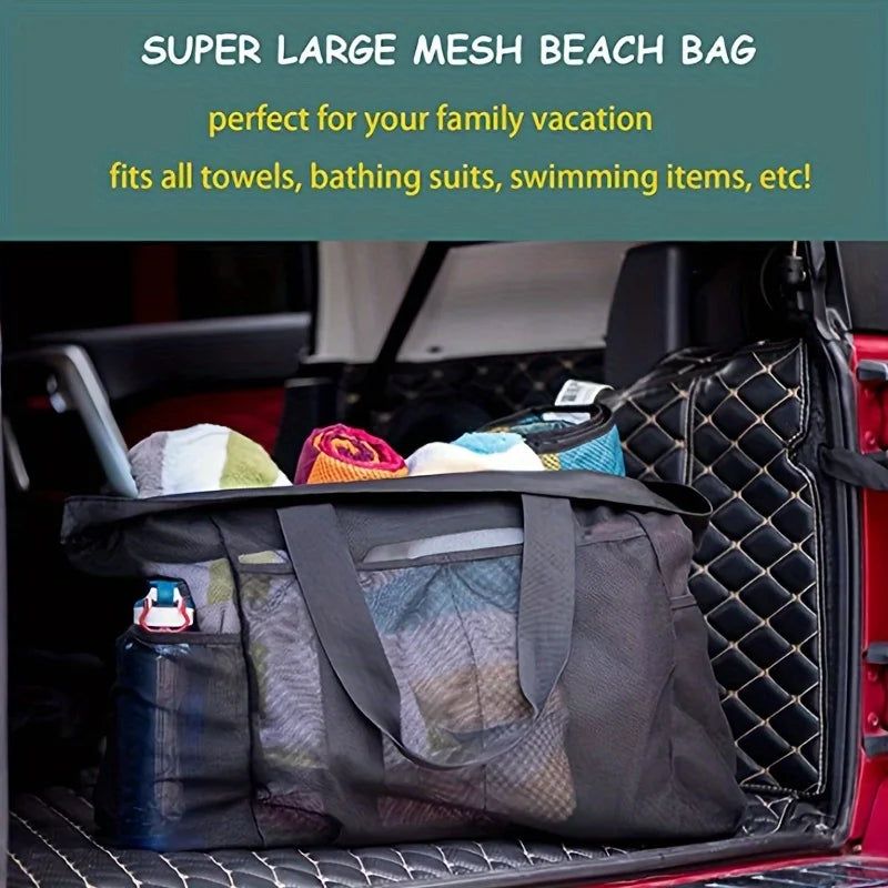 Extra große Strandtasche – leicht, faltbar und wasserdicht mit Netzriemen, Reißverschlusstaschen und sicheren Schultergriffen