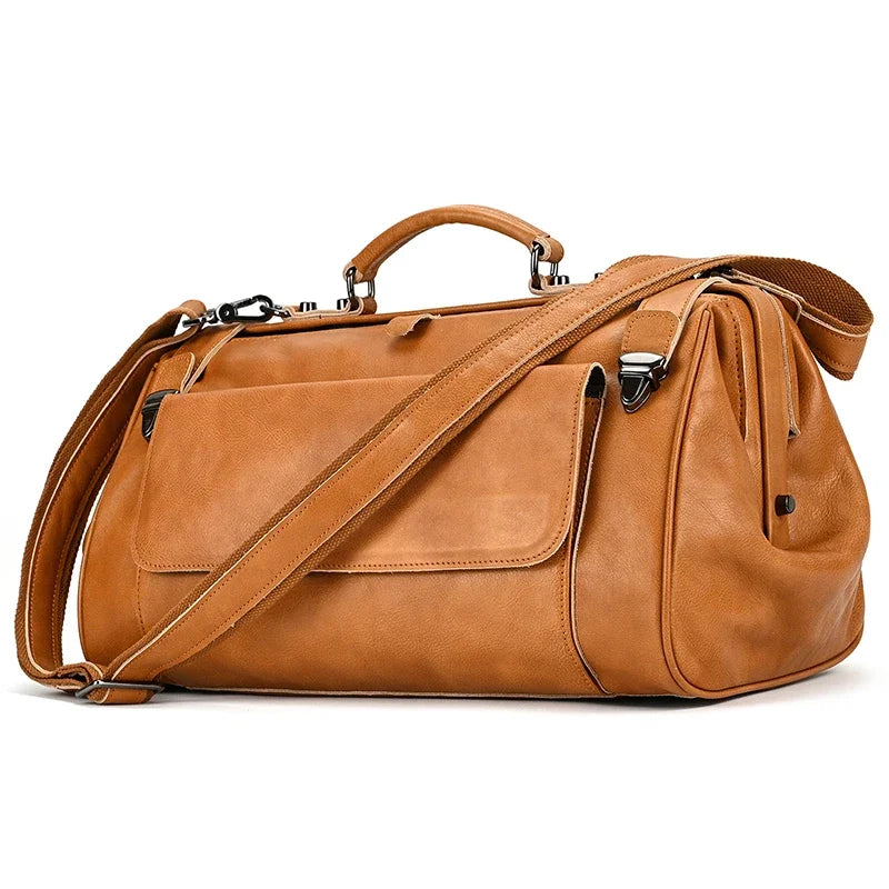 Unisex Genuine Leather Duffle Bag – Luxury Designer Travel Handbag for Business, Weekend & Flights (45cm)