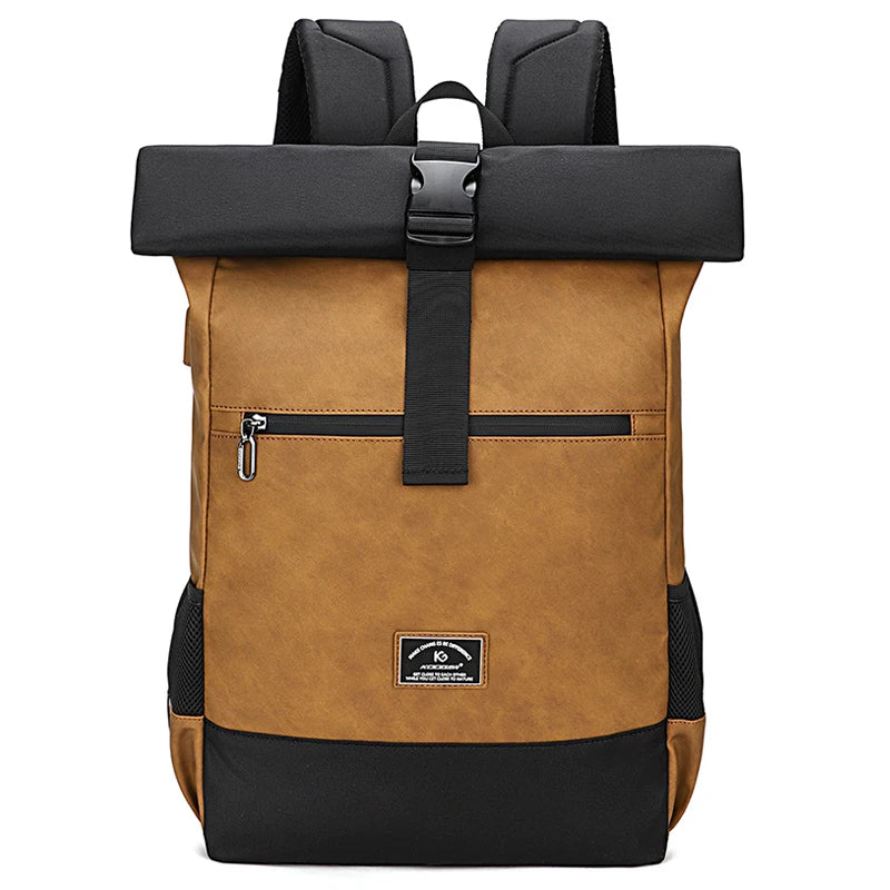 Luxuriöser, wasserdichter Rolltop-Rucksack aus PU-Leder – leichter, stylischer Rucksack für Reisen, Arbeit und den täglichen Gebrauch