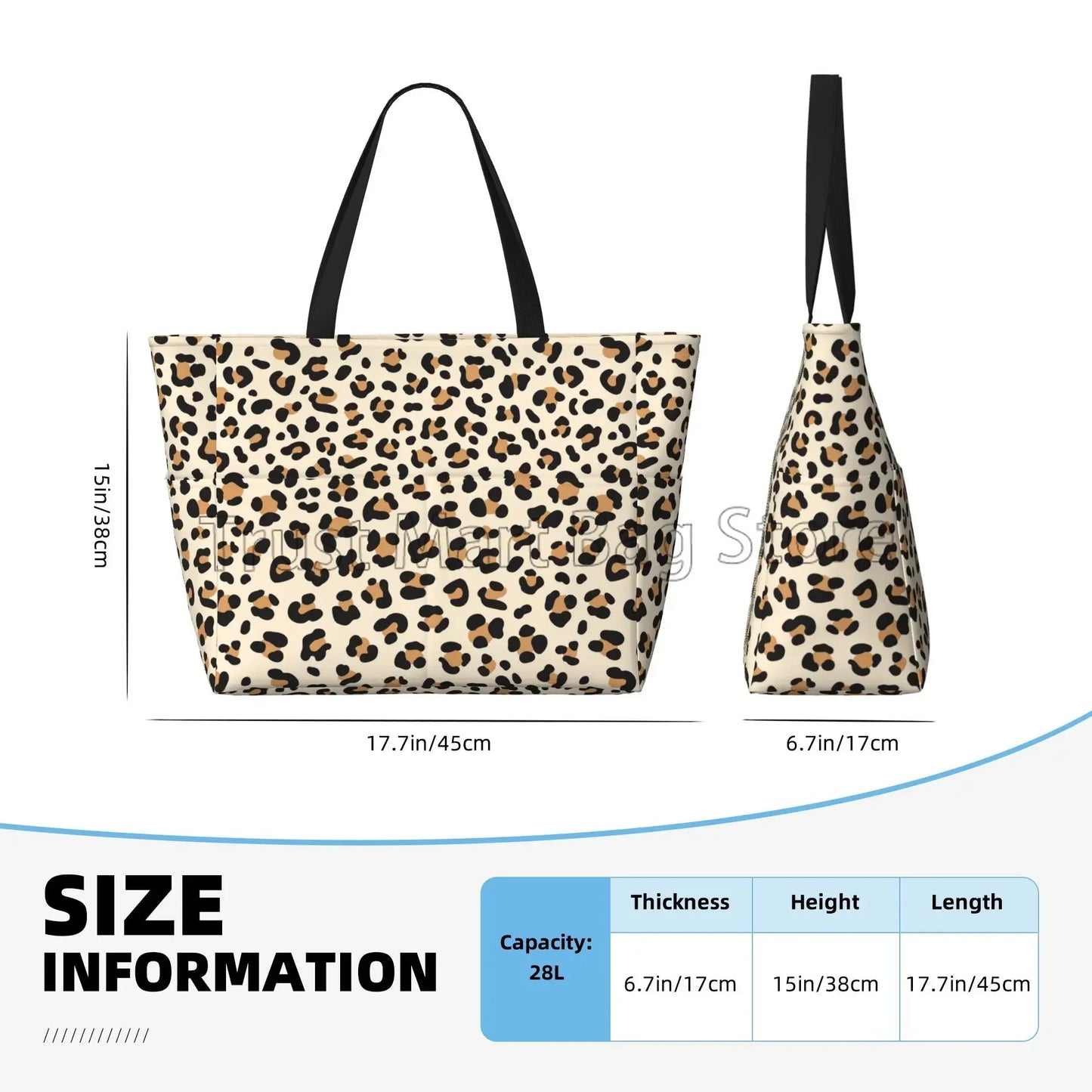 Große Tragetasche mit Leopardenmuster – Wasserdichte Strandtasche mit Taschen