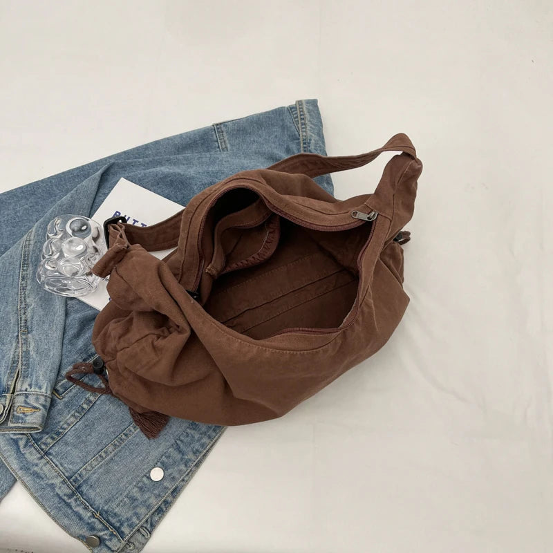 Große Umhängetasche aus Canvas für Damen – Lässige Tragetasche für den Alltag zum Reisen und Einkaufen