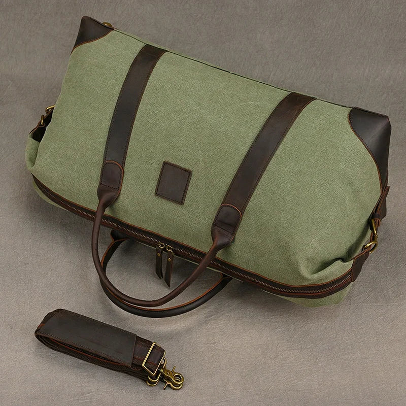 Reisetasche aus Canvas-Leder für Herren – Großes Wochenend-Schultergepäck