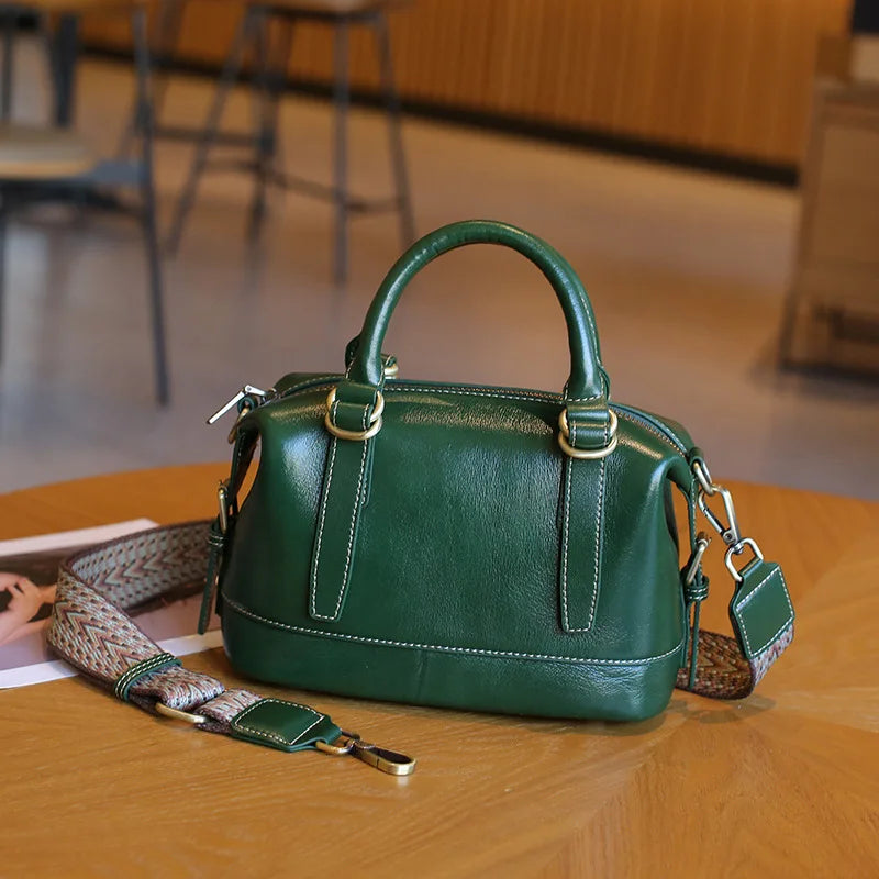 Vintage Luxury Cowhide Leather Women's Shoulder Bag Designer Boston