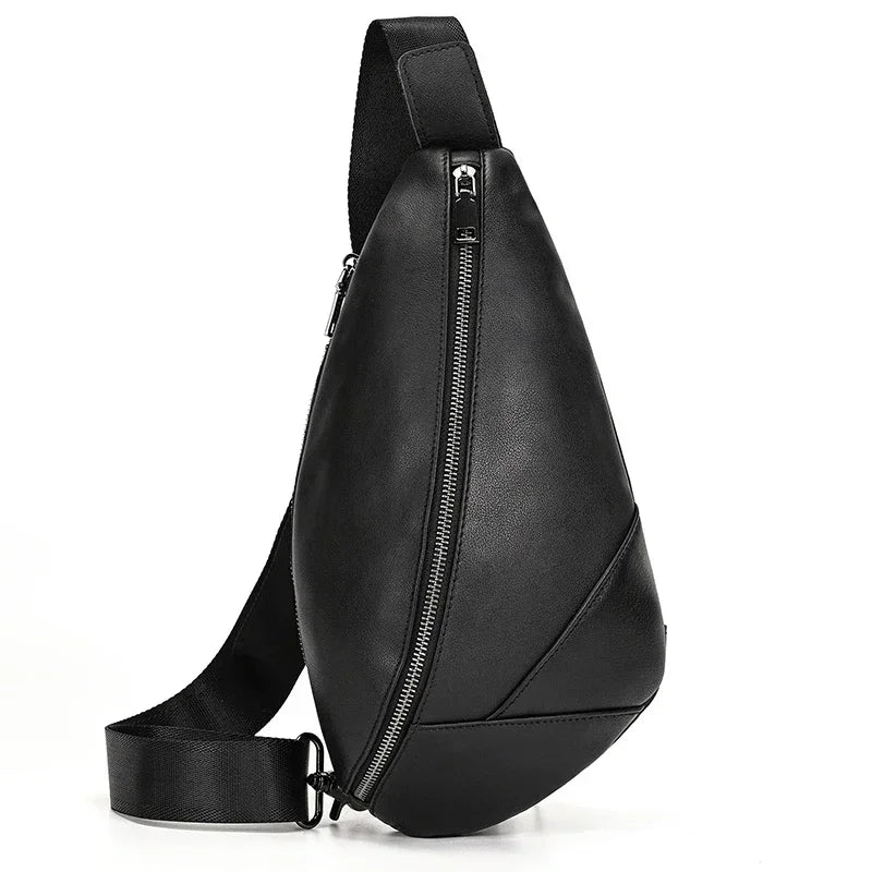 Sling Bag aus echtem Leder – Unisex Casual Brust- und Schultertasche mit Reißverschluss"