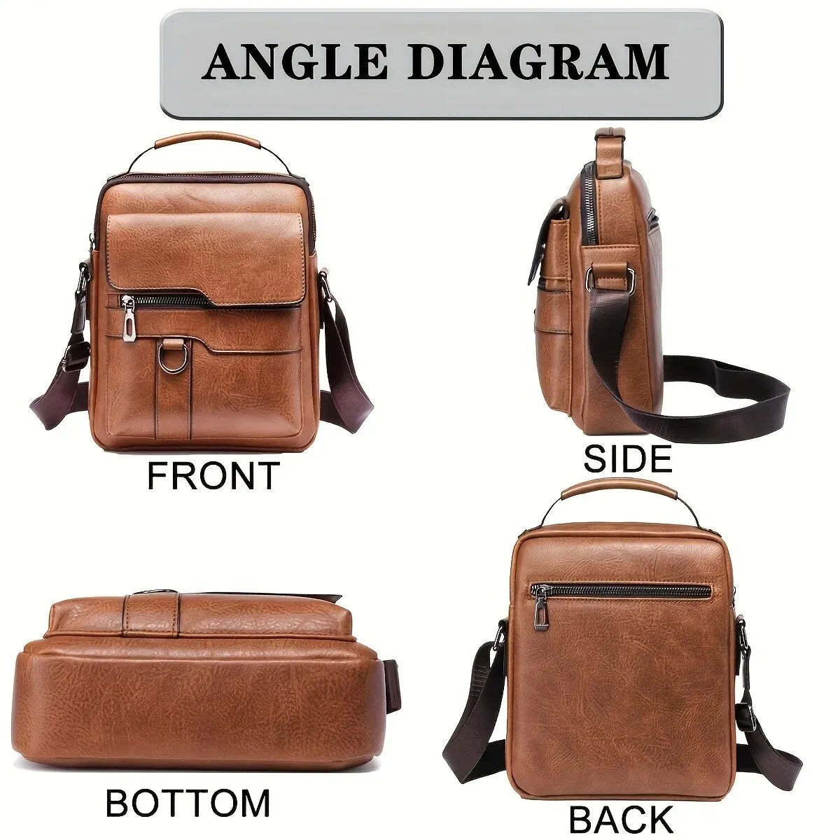 Herren Business Umhängetasche – PU Leder Schultertasche mit Klappe, Klassisches Solides Design
