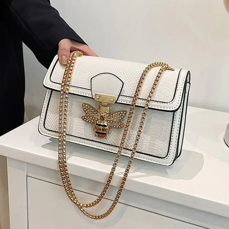 Luxuriöse Bee Lock Handtasche für Damen – Tragetasche und Umhängetasche aus Leder mit Krokodilprägung | Schicker, lässiger Stil mit Designer-Flair