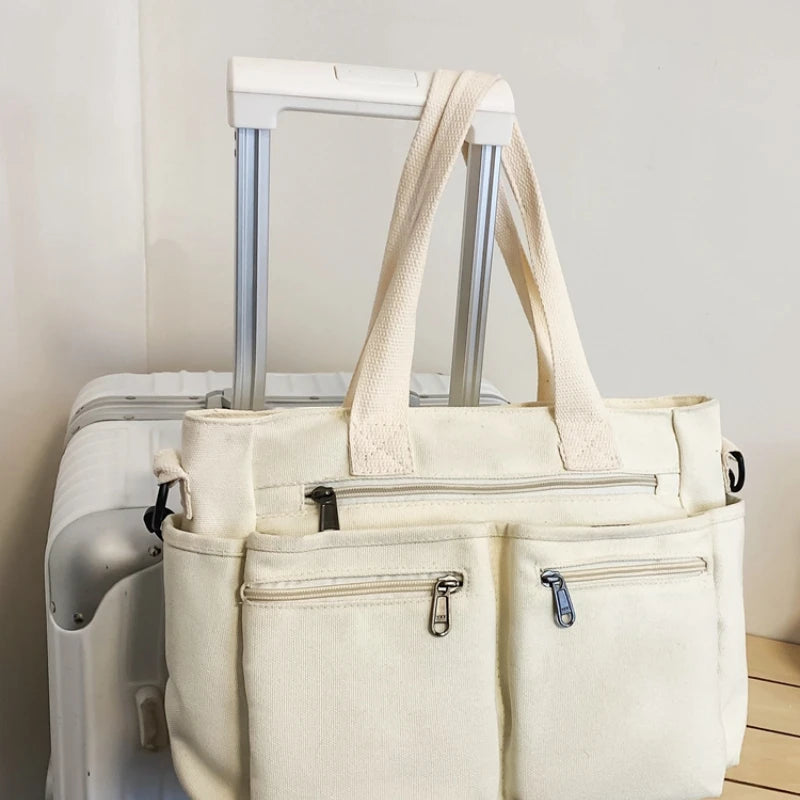 Lehrertasche aus Segeltuch für Damen – Große Schultertasche mit Reißverschluss und Innenfächern, lässiges Farbblock-Design