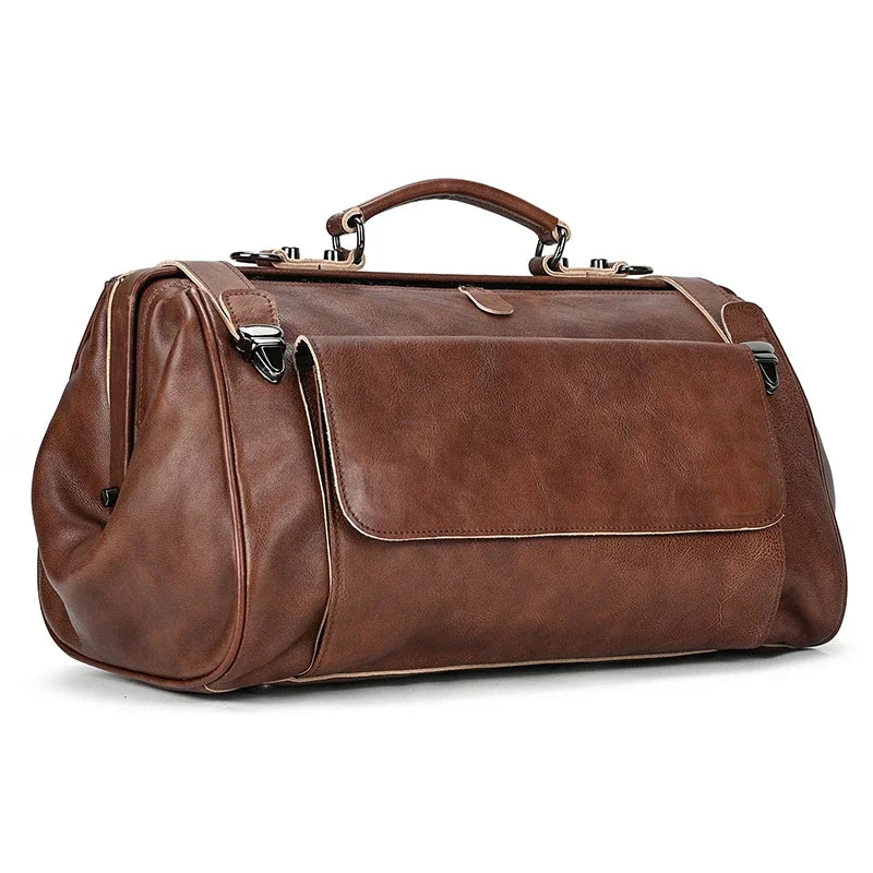 Unisex Genuine Leather Duffle Bag – Luxury Designer Travel Handbag for Business, Weekend & Flights (45cm)