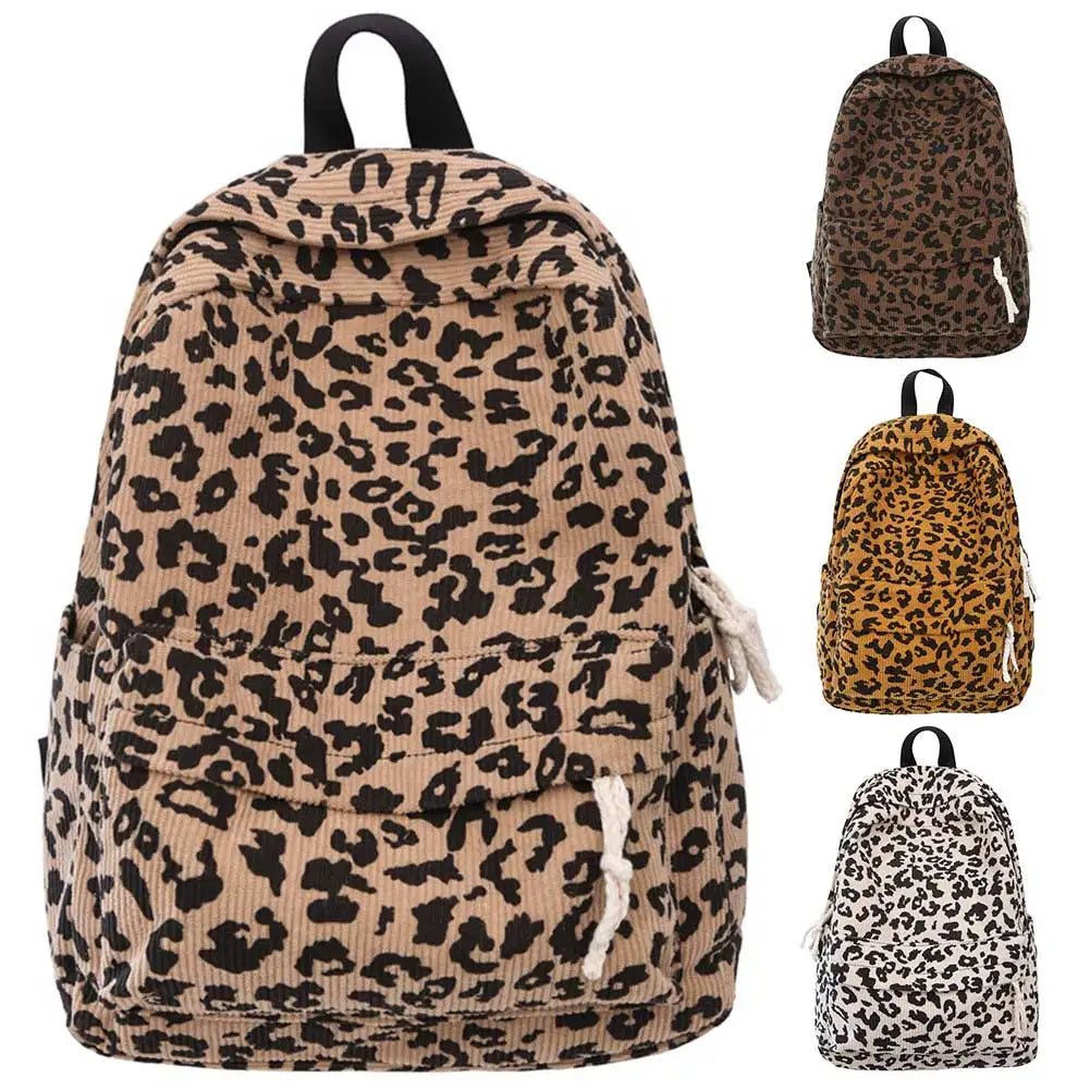 Rucksack aus Cord mit Leopardenmuster – Schultasche mit großem Fassungsvermögen für Teenager, modische Laptop-Büchertasche für Studenten und Reisende