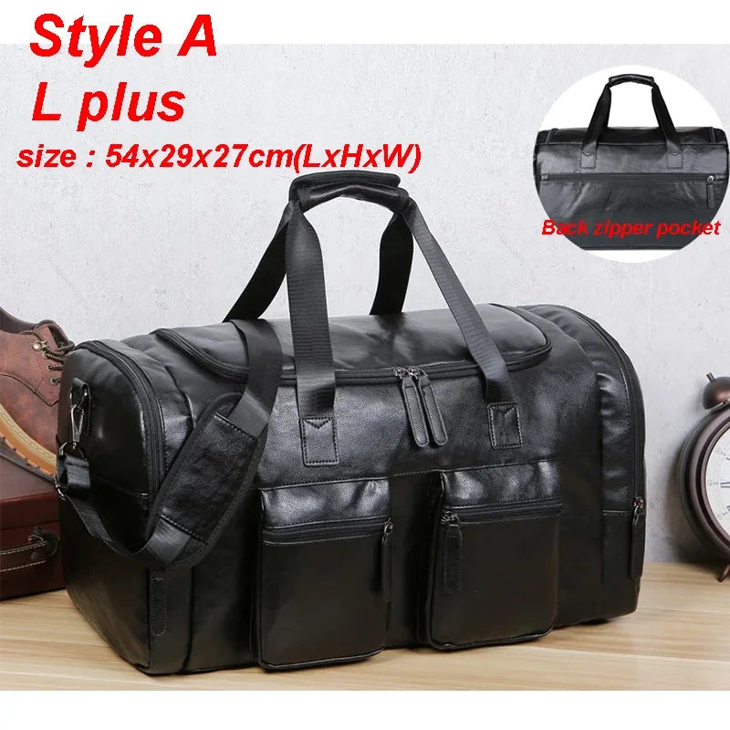 Leder-Reisetasche für Herren – wasserdichter Weekender aus PU-Leder mit Umhängegurt