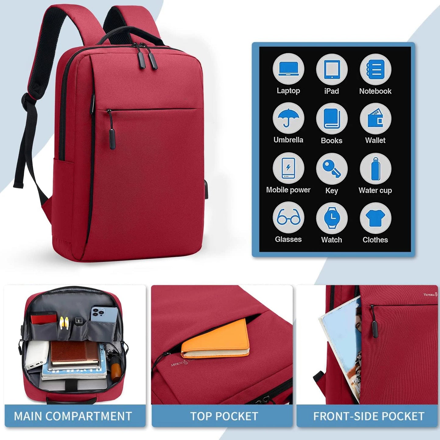 Leichter Laptop-Rucksack für Damen – Elegante Business-Tasche mit Seitentaschen für Arbeit und Reisen