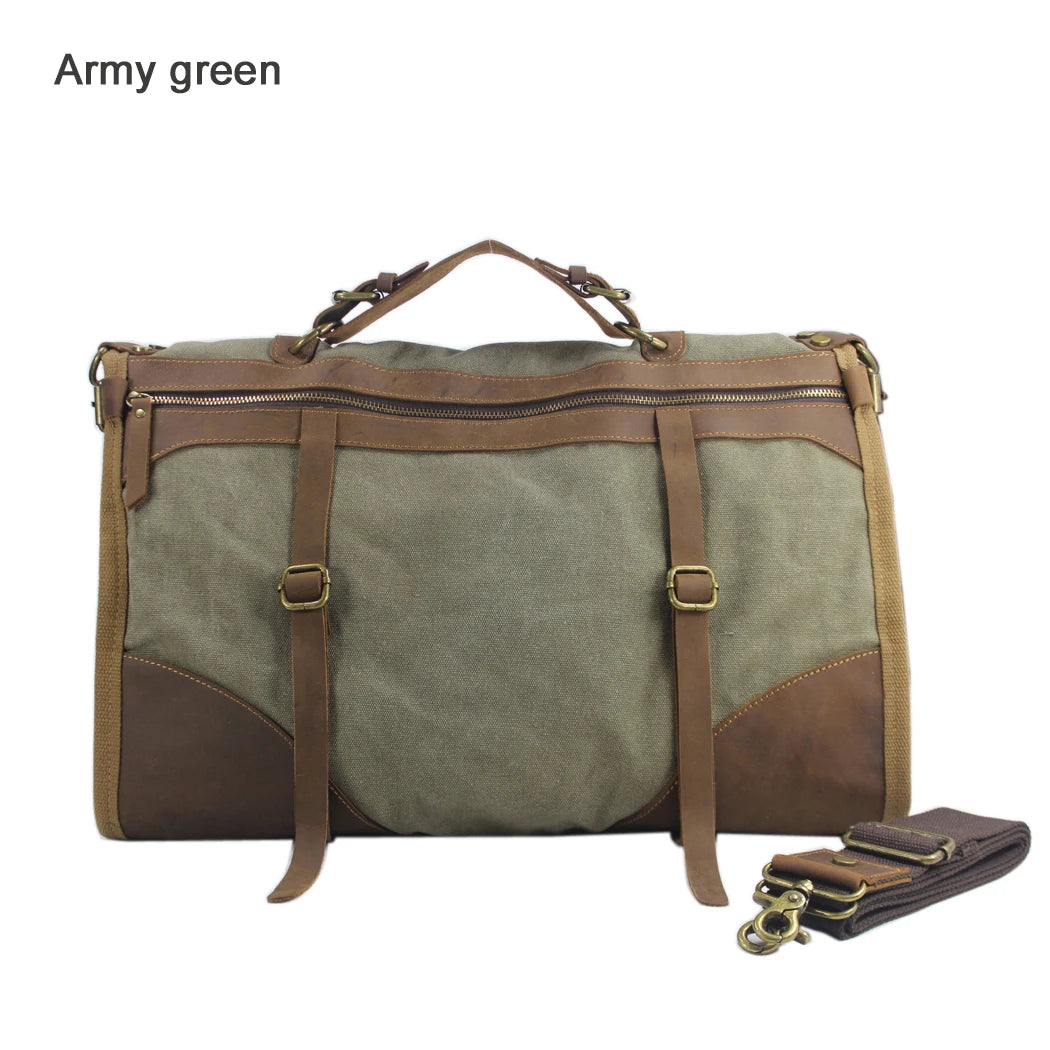 Herren-Wochenendtasche aus Canvas und Leder – Reisetasche im Vintage-Militärstil