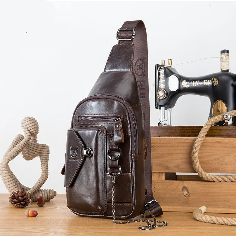 Herren-Brusttasche aus echtem Leder von BULLCAPTAINN – Sling Shoulder Crossbody
