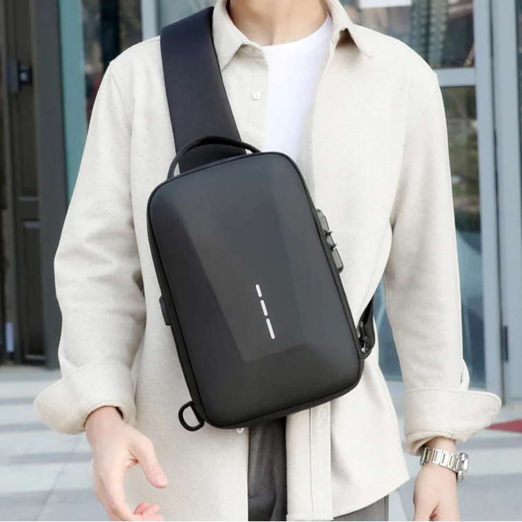 Diebstahlsichere Crossbody-Brusttasche für Herren – USB-Ladeanschluss, Zahlenschloss und Schultertasche für unterwegs