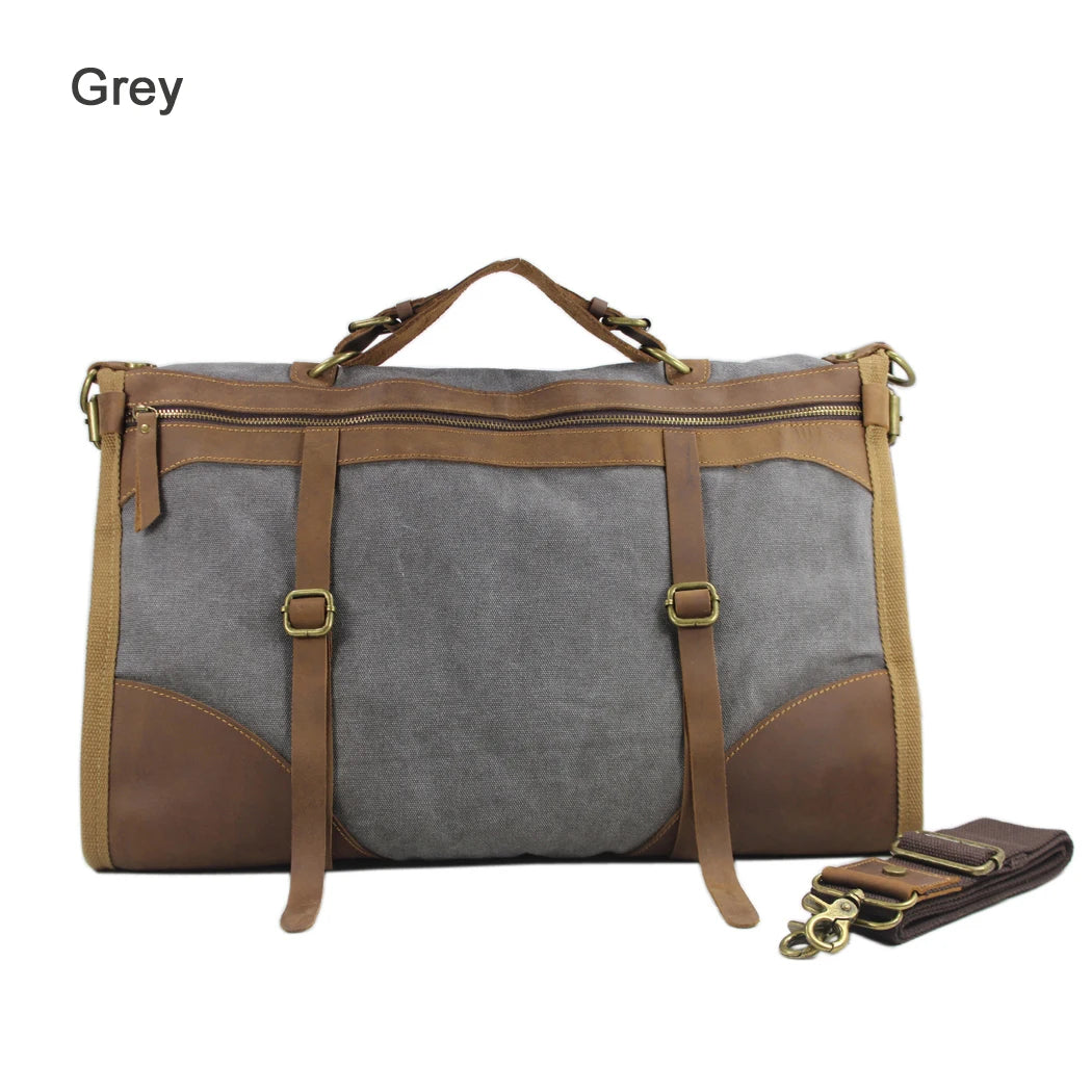 Herren-Wochenendtasche aus Canvas und Leder – Reisetasche im Vintage-Militärstil