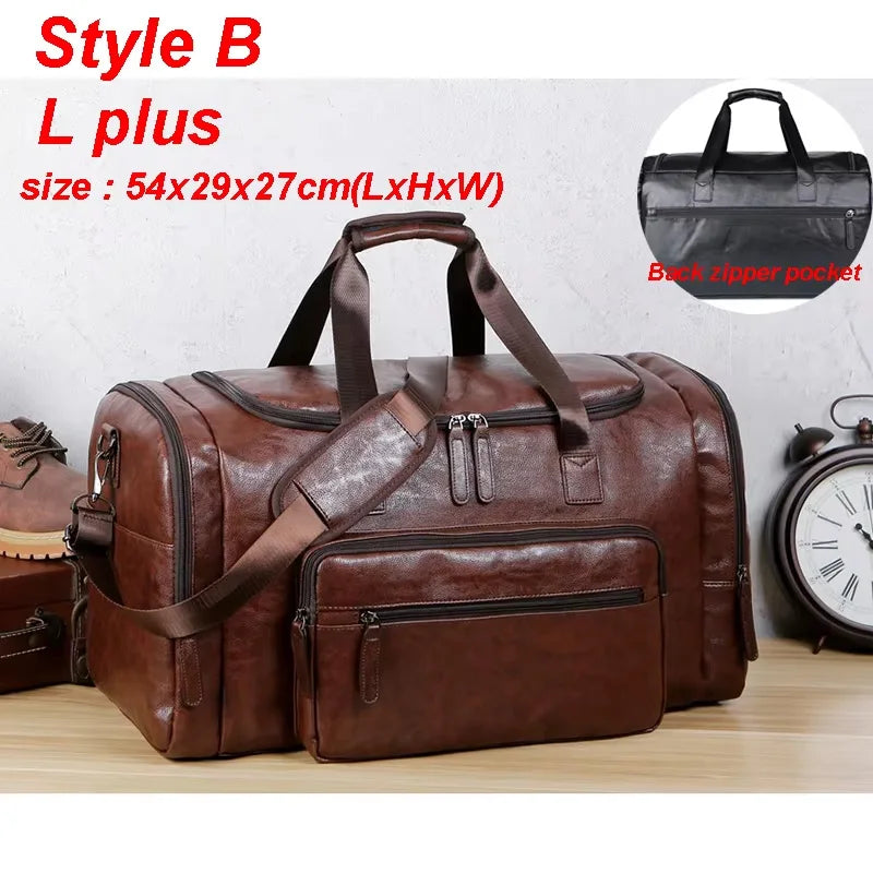 Leder-Reisetasche für Herren – wasserdichter Weekender aus PU-Leder mit Umhängegurt