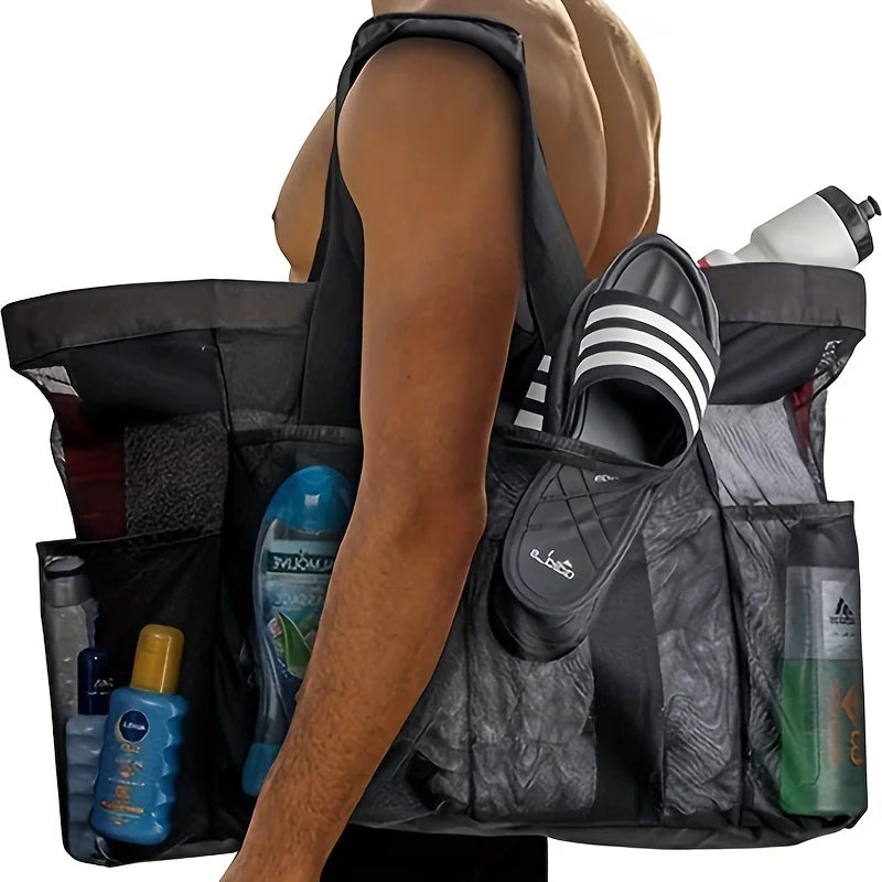 Extra große Strandtasche – leicht, faltbar und wasserdicht mit Netzriemen, Reißverschlusstaschen und sicheren Schultergriffen